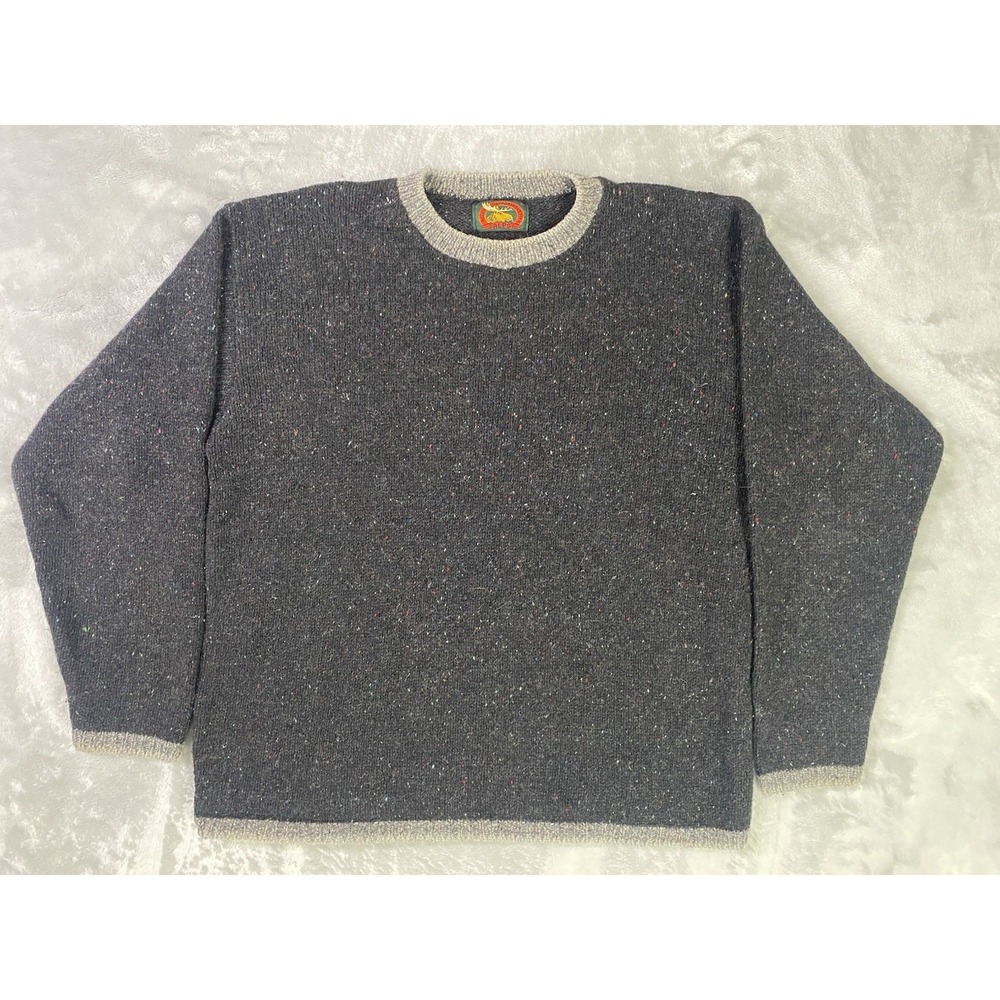 Alps Sweater Mens Large Charcoal Grey Vintage Wool Blend Speckled Crew Neck USA